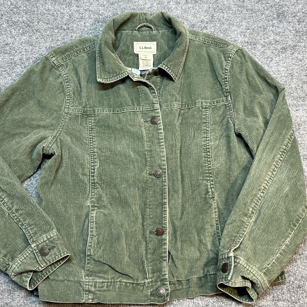 L.L. Bean Jacket Womens Medium Green Corduroy Button Front Lined Plaid Casual - Picture 3 of 9